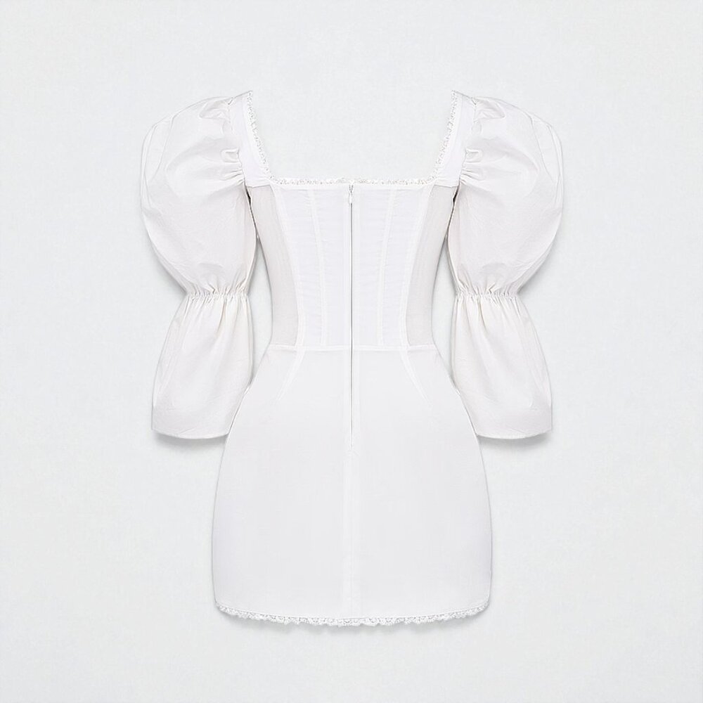 NWOT HOUSE OF CB Matilda white puff sleeve corset dress - Picture 3 of 8